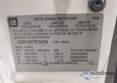 2007 Chevrolet Silverado 1500 Classic Work Truck from USA, damaged, VIN 1GCEK19V77E152746